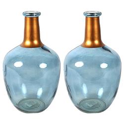 Foto van Countryfield bloemenvaas firm big bottle - 2x - blauw transparant/koper - glas - d18 x h30 cm - vazen