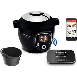 Foto van Moulinex ce859800 cookeo + connect smart multicooker met schaal en bakvorm inbegrepen - 6l - 200 recepten - zwart