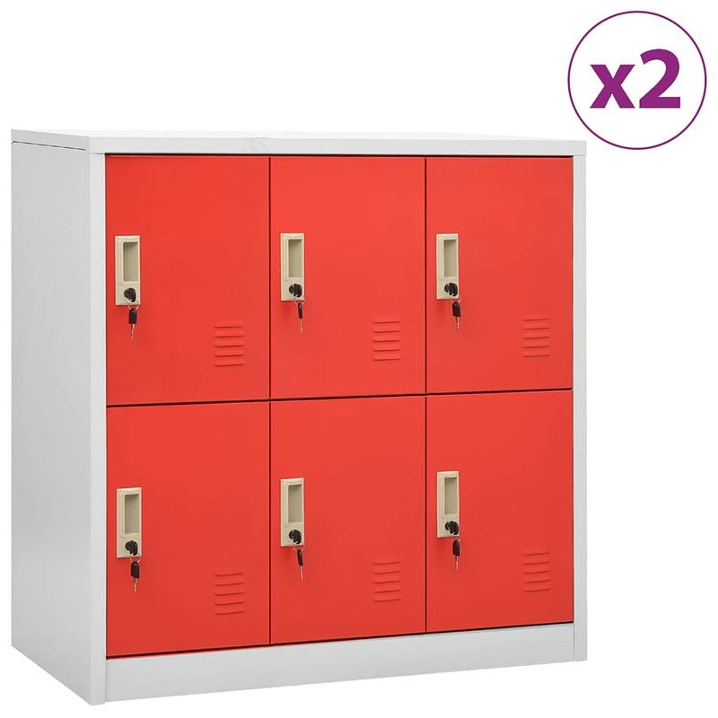 Foto van Vidaxl lockerkasten 2 st 90x45x92,5 cm staal lichtgrijs en rood