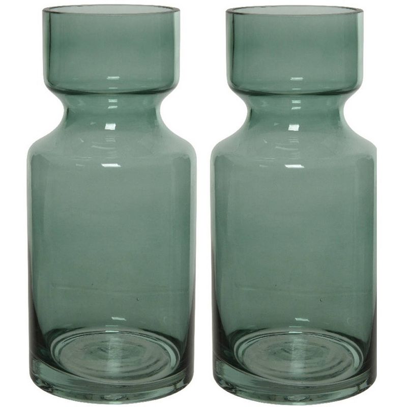 Foto van Set van 2x stuks groene vazen/bloemenvazen 3 liter van glas 11 x 24,5 cm - vazen