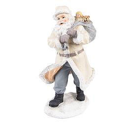 Foto van Clayre & eef beeld kerstman 21 cm beige grijs kunststof kerstdecoratie beeld decoratie decoratieve accessoires beige