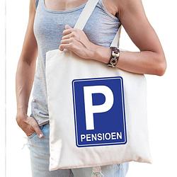 Foto van Pensioen katoenen kado tas beige voor dames - feest boodschappentassen