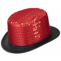 Foto van Rode hoge hoeden met pailletten - verkleedhoofddeksels