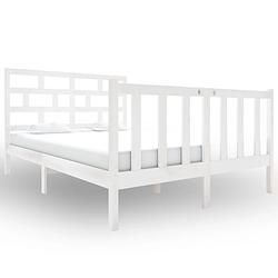 Foto van The living store houten bedframe - 195.5 x 125.5 x 69.5 cm - massief grenenhout - wit