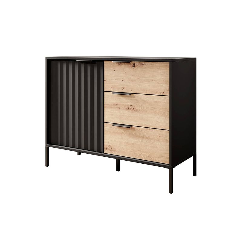 Foto van Meubella dressoir ramirez - zwart - eiken - 103 cm - met lades - actie