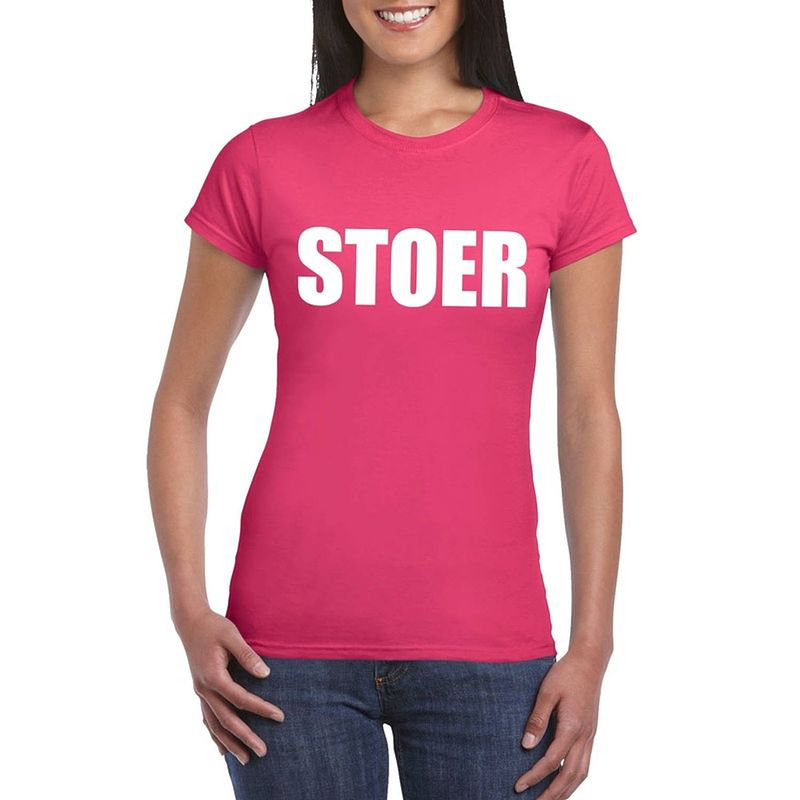 Foto van Stoer fun t-shirt roze voor dames xl - feestshirts