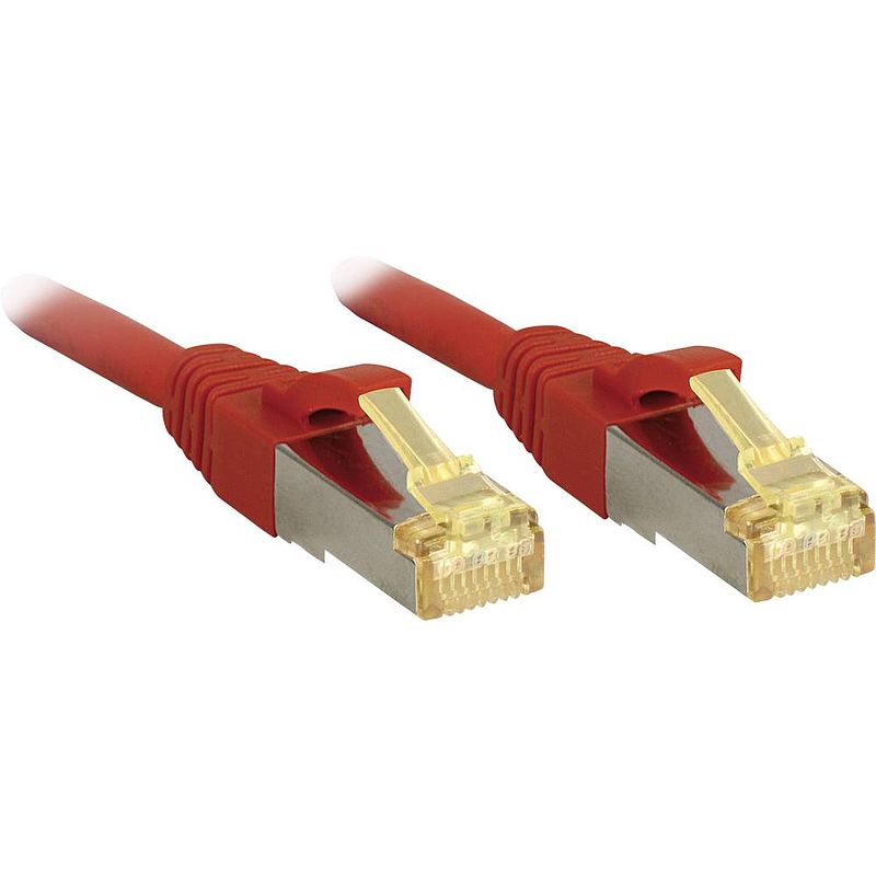 Foto van Lindy 47294 rj45 netwerkkabel, patchkabel cat 6a (losse kabel cat 7) s/ftp 2.00 m rood snagless 1 stuk(s)