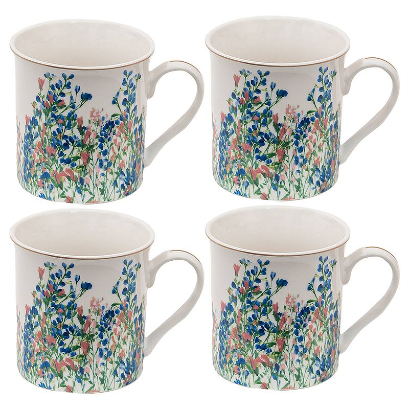 Foto van Haes deco - mokken set van 4 - 12x9x9 cm / 330 ml - met bloemen - flowers in spring