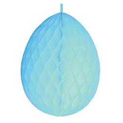 Foto van Hangdecoratie honeycomb paasei pastel blauw van papier 30 cm - feestdecoratievoorwerp