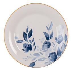 Foto van Clayre & eef ontbijtbord ø 20 cm blauw beige keramiek rond bloemen bord eetbord klein bord blauw bord eetbord