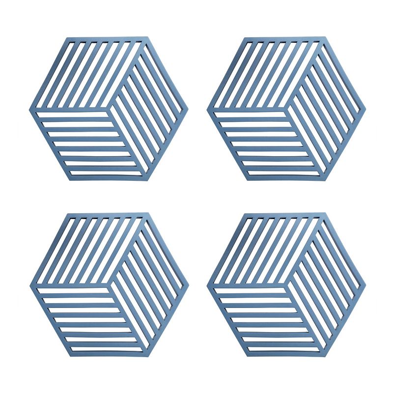 Foto van Krumble pannenonderzetter hexagon - blauw - set van 4