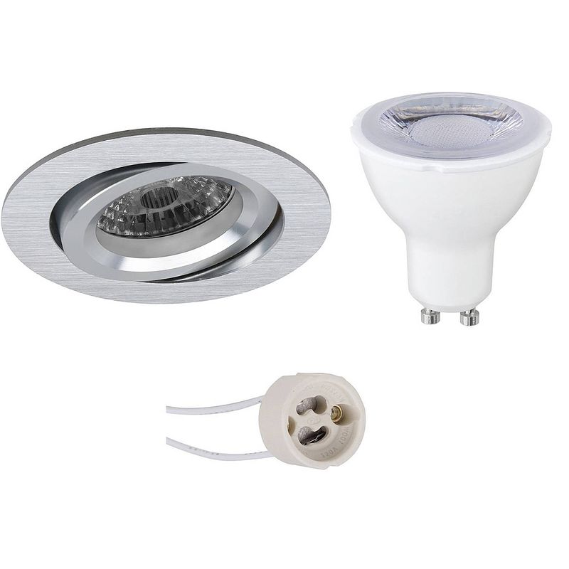 Foto van Led spot set - pragmi aerony pro - gu10 fitting - dimbaar - inbouw rond - mat zilver - 6w - helder/koud wit 6400k -