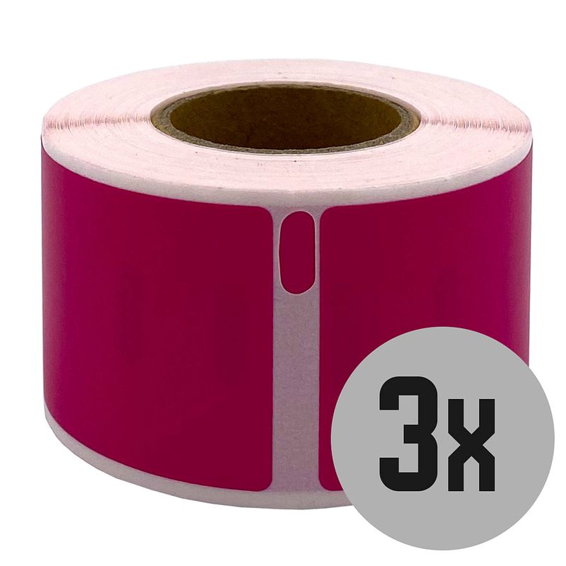 Foto van Dula dymo compatible labels - roze- 99010 - s0722370 - adresetiketten - 3 rollen - 28 x 89 mm - 130 labels per rol