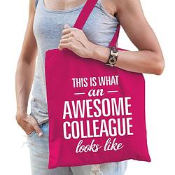 Foto van Awesome collaegue cadeau tas roze katoen - feest boodschappentassen