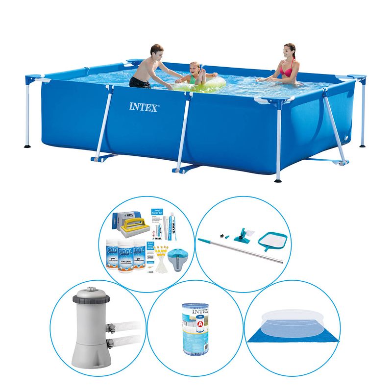 Foto van Intex frame pool rechthoekig 300x200x75 cm - 6-delig - zwembad combi deal