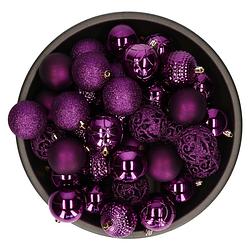 Foto van Decoris kerstballen - 37x - paars - 6 cm -kunststof - kerstbal