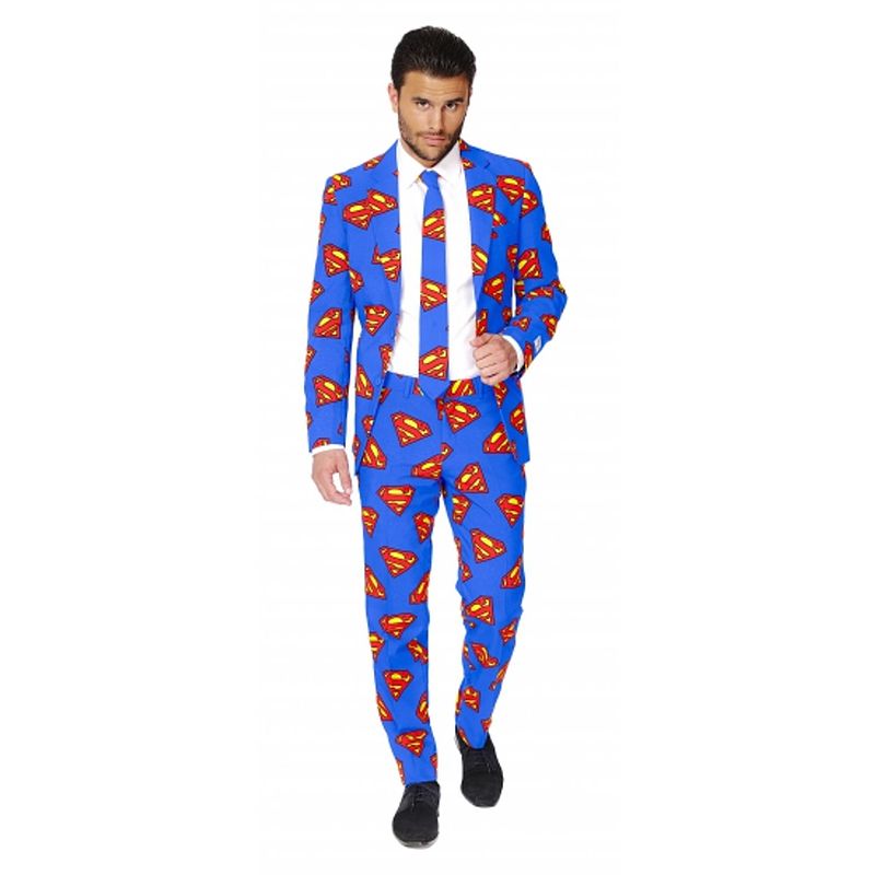 Foto van Opposuits - heren verkleedkleding net kostuum met superman print 50 (l)