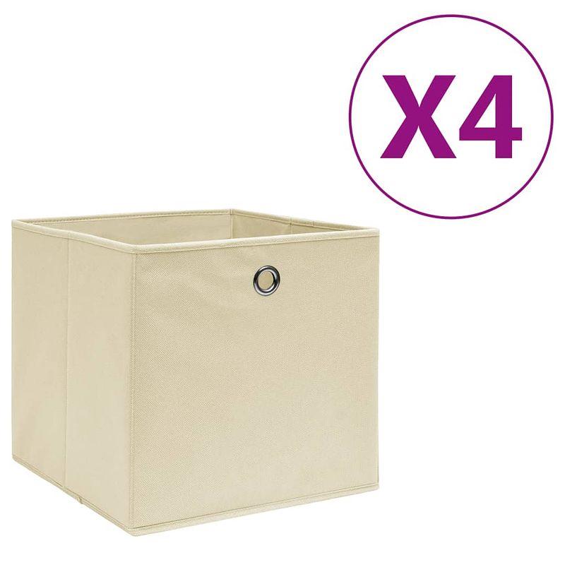 Foto van Vidaxl opbergboxen 4 st 28x28x28 cm nonwoven stof crème