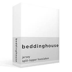 Foto van Beddinghouse jersey split-topper hoeslaken - 100% gebreide jersey katoen - lits-jumeaux (200x200/220 cm) - white