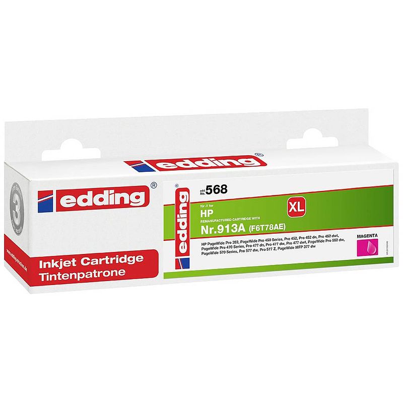 Foto van Edding cartridge vervangt hp 913a (f6t78ae) compatibel magenta edd-568 18-568