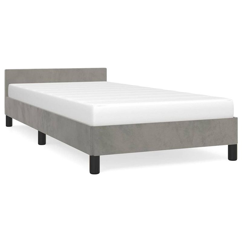 Foto van The living store bedframe light grey - zacht fluwelen - 203x83x50cm - ondersteunende poten - multiplex lattenbodem -