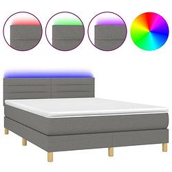 Foto van Vidaxl boxspring met matras en led stof donkergrijs 140x190 cm