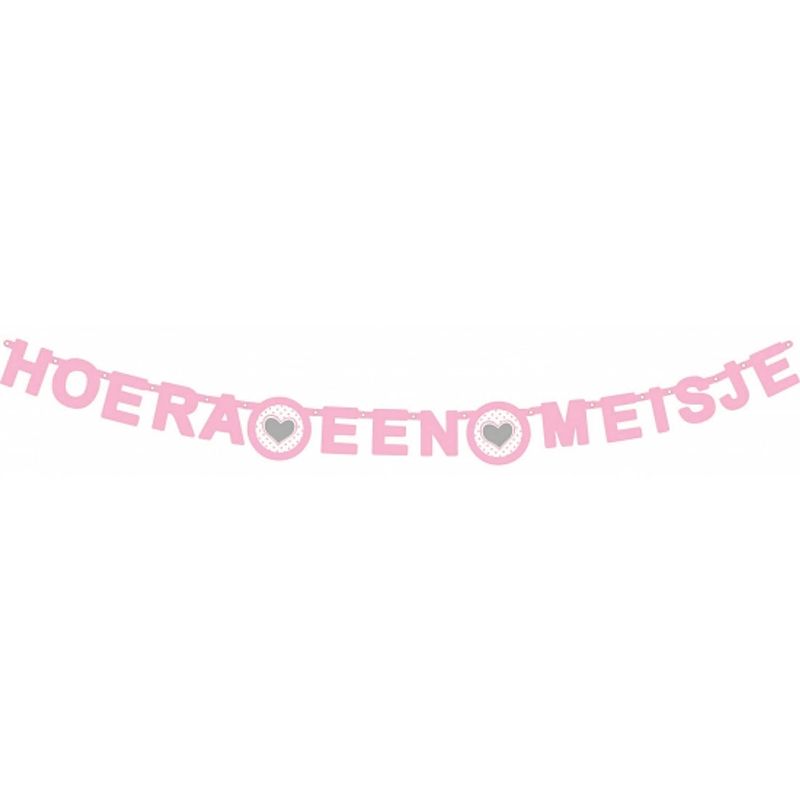 Foto van Wenslijn hartje hoera een meisje roze - feestslingers