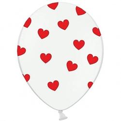 Foto van 24x stuks witte ballonnen met hartjes rood - ballonnen