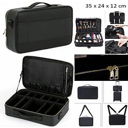 Foto van Make up cosmetica tas - beauty case - pu leer - goudkleurige rits en sluiting - standaard 35 x 24 x 12 cm