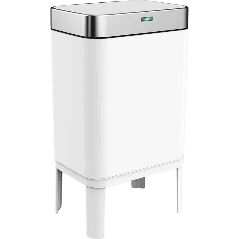 Foto van Loftey sensor prullenbak 60 liter - touch free afvalbak - afvalemmer - afvalscheiding 2x30l - keuken - wit/rvs