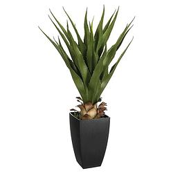 Foto van Atmosphera agave rect kunstplant in pot van cement 73 cm - kunstplanten