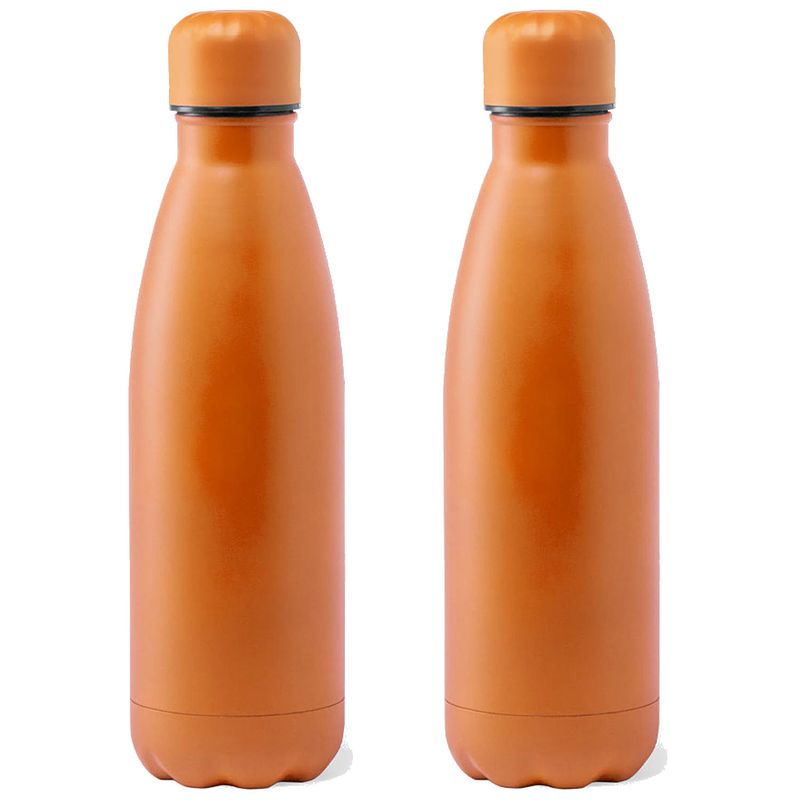 Foto van Rvs waterfles/drinkfles - 2x - oranje kleur met schroefdop 790 ml - drinkflessen