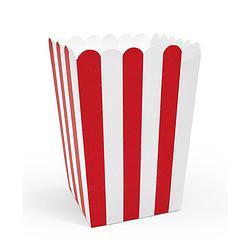 Foto van Partydeco popcorn/snoep bakjes - 6x - rood gestreept - karton - 7 x 7 x 12 cm - wegwerpbakjes