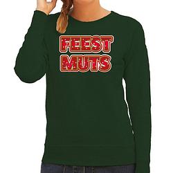 Foto van Bellatio decorations foute kersttrui/sweater voor dames - feest muts - groen - kerstmis m - kerst truien