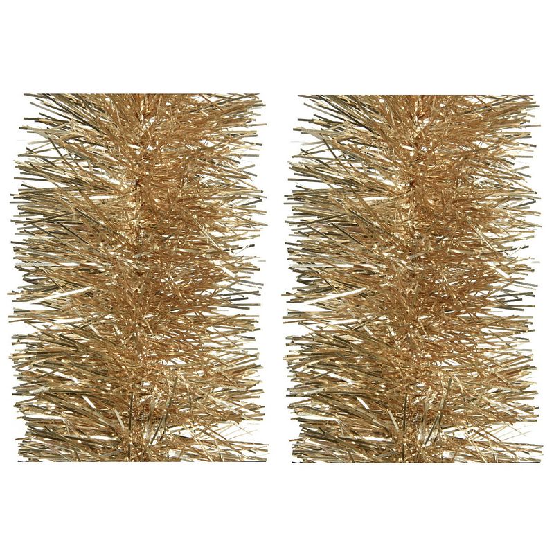 Foto van 2x stuks kerstboom slingers/lametta guirlandes camel bruin 270 x 10 cm - kerstslingers