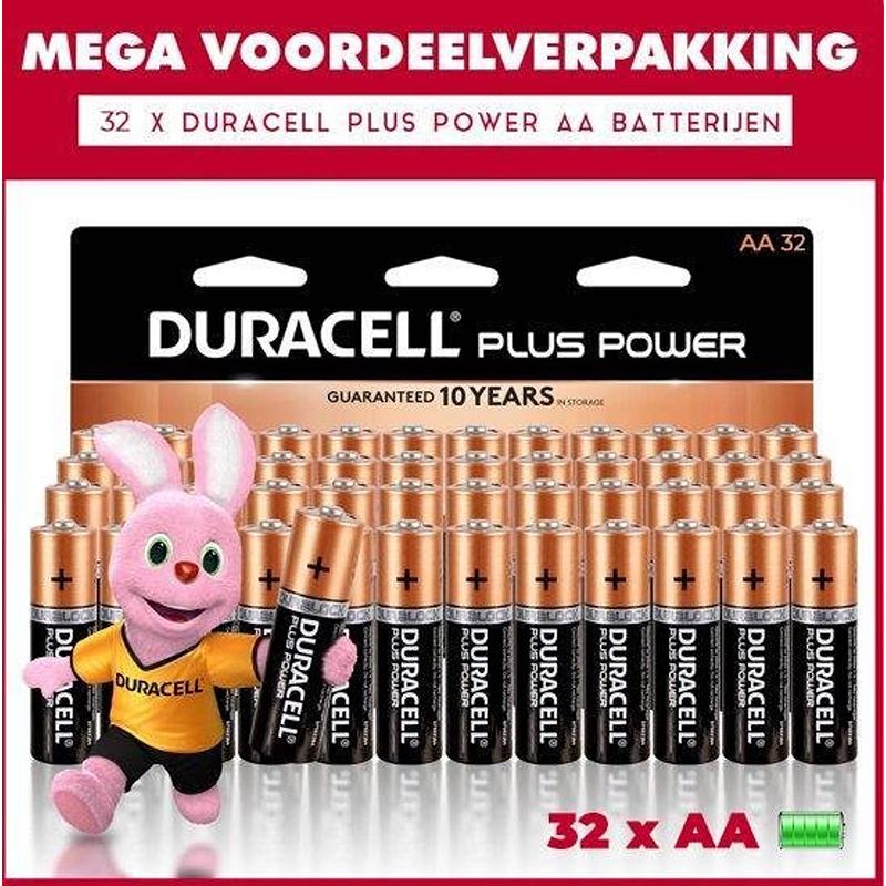 Foto van 32 x duracell aa plus power - voordeelverpakking - 32 x aa batterijen