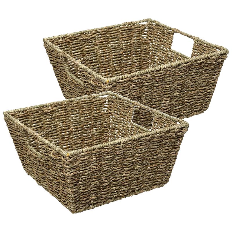 Foto van 5five rieten opbergmand - 4x - gevlochten - beige/zwart - 31 x 31 x 15 cm - kastmanden - opbergmanden