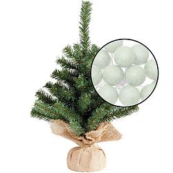 Foto van Kleine kunst kerstboom - h45 cm- incl. lichtsnoer met balletjes lichtgroen - kunstkerstboom