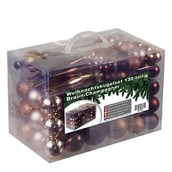 Foto van Kunststof kerstballen set 130 ballen, piek, parelsnoer champagne/bruin
