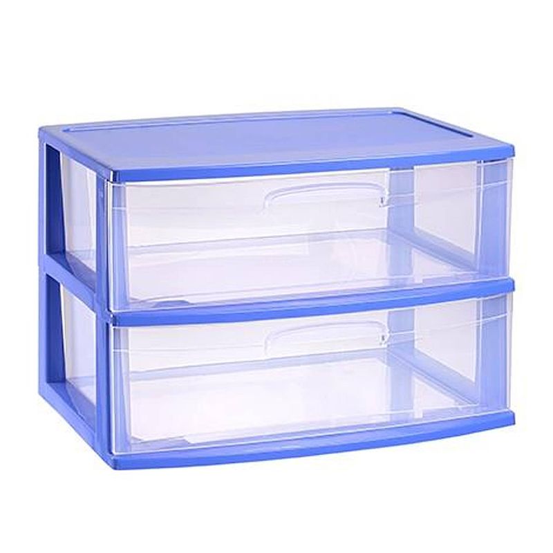 Foto van Plasticforte ladeblokje organizer 2x lades - blauw/transparant - l56 x b40 x h41 cm - plastic - ladeblok