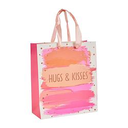 Foto van Cadeautasje hugs & kisses - roze - 18x21 cm