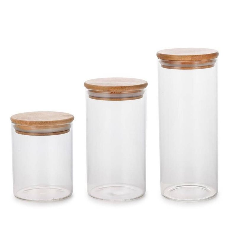 Foto van Set van 3x stuks glazen voorraadpotten/voorraadbussen 1700ml - 1200ml - 900ml - voorraadpot