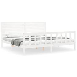 Foto van The living store massief grenenhouten bedframe - wit - 205.5 x 205.5 x 100 cm - multiplex lattenbodem