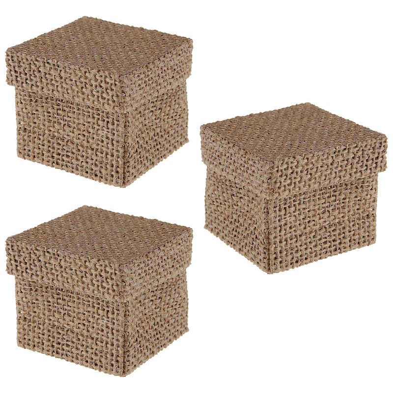 Foto van Santex cadeaudoosje natural - bruiloft bedankje - 12x stuks - jute - 5 x 5 cm - cadeaudoosjes