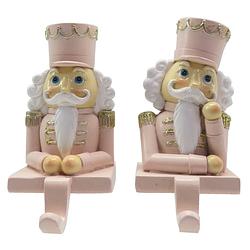 Foto van Clayre & eef haak kerstsok set van 2 notenkraker 12 cm roze wit kunststof kerstdecoratie