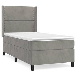 Foto van The living store boxspringbed - bed - 203 x 103 x 118/128 cm - lichtgrijs fluweel - verstelbaar hoofdbord -