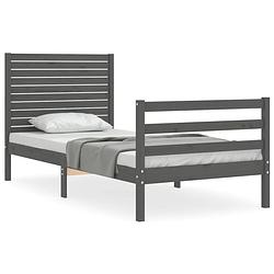 Foto van The living store massief grenenhouten bedframe - grijs - 205.5 x 105.5 x 100 cm - multiplex lattenbodem