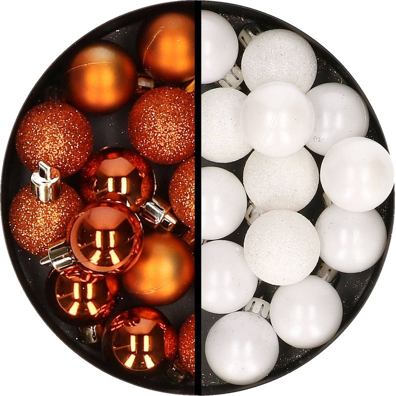 Foto van 34x stuks kunststof kerstballen oranje en wit 3 cm - kerstbal