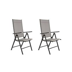 Foto van Garden royal tuinstoelenset - 2x stoel santiago - in 7 posities verstelbaar - opvouwbaar - grijs en zwart