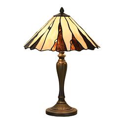 Foto van Lumilamp tiffany tafellamp ø 35x53 cm beige glas tiffany bureaulamp beige tiffany bureaulamp